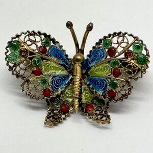 Vintage 800 silver enamel butterfly brooch pin
